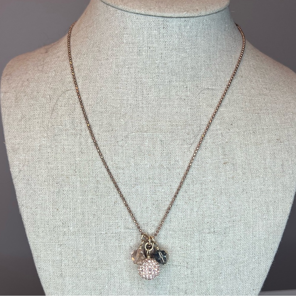 Hillberg & Berk Rose Gold Sparkle Ball Pendant Necklace EUC